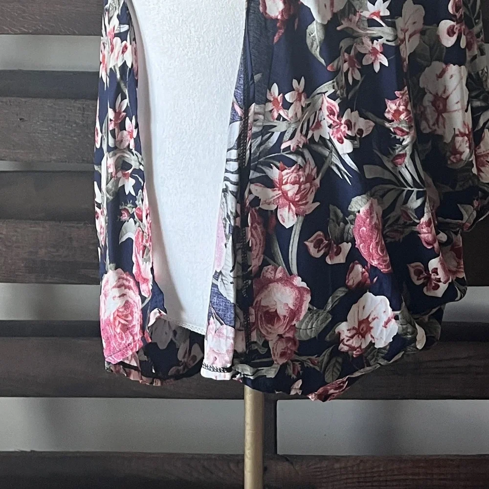 🟠JANICE Open-Front Cardigan in Navy/Floral Print-ONE SIZE